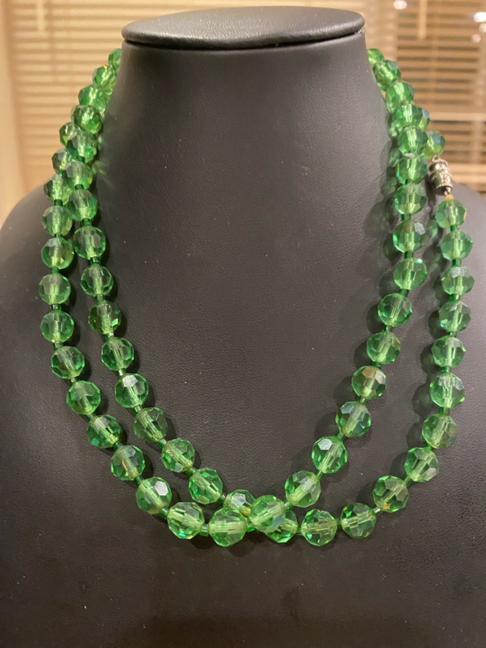 Green Faceted Czech Glass Bead Necklace - Elegant  and Classy.